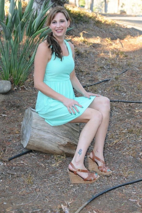 Pretty Alice Chambers flashes panty upskirt outdoors & peels showing hot boobs