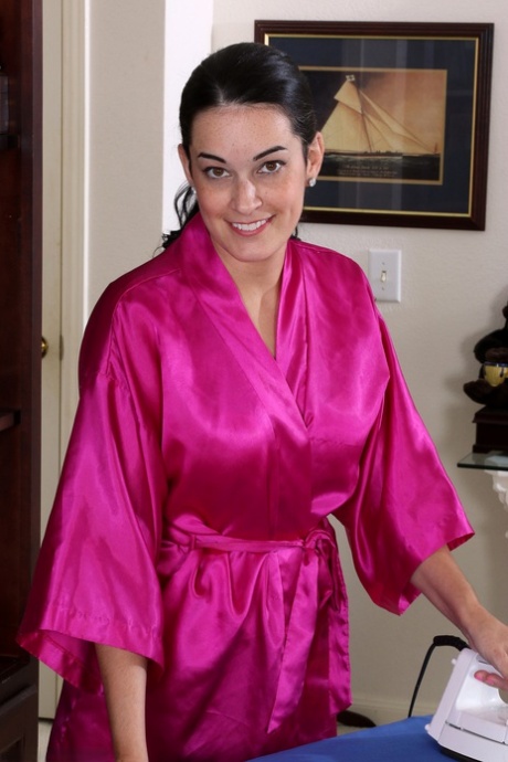 Horny housewife Nyla Parker drops her robe and spreads her hairy pussy