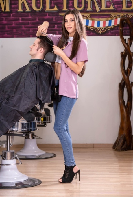 Sexy hairdressers Anya Krey & Clea Gaultier have an anal foursome at work