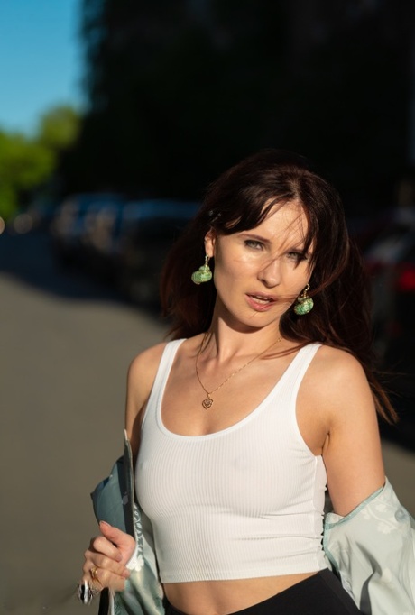 Gorgeous Russian MILF Jeny Smith exposes her natural tits in public