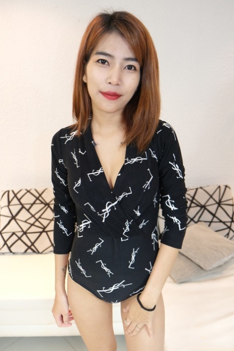 Slender amateur Asian Samai unveils her small tits, round ass & hairy pussy