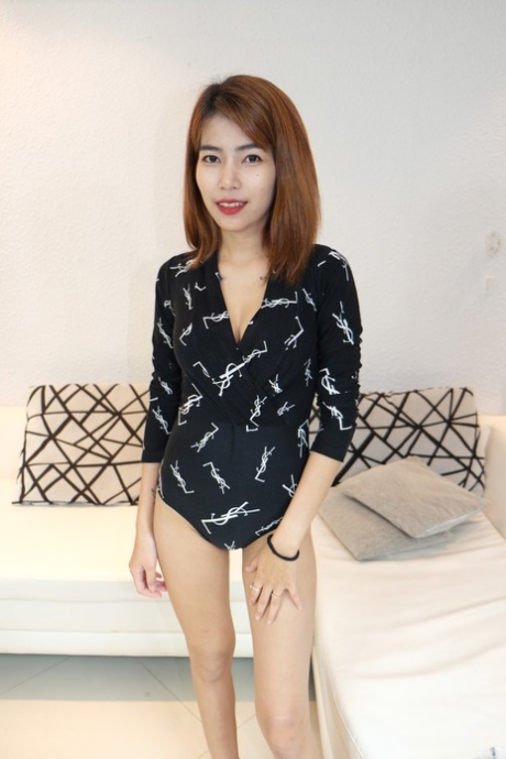 Slender amateur Asian Samai unveils her small tits, round ass & hairy pussy