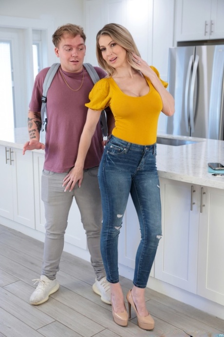 Busty mom Gigi Dior fucks her stepson and lets him cum inside her